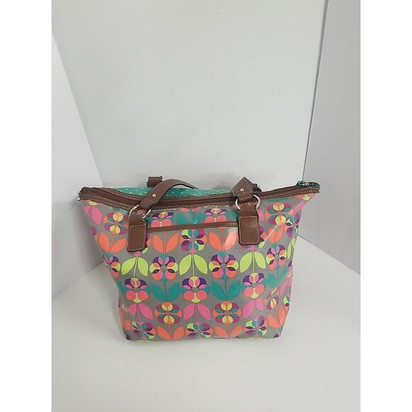 LILY BLOOM Floral Purse Shoulder Tote Large Lime Green Orange Blue Turquoise - Picture 3 of 10